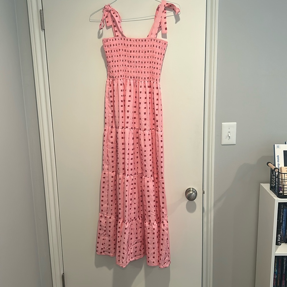 Pink Maxi Dress with Bow Straps